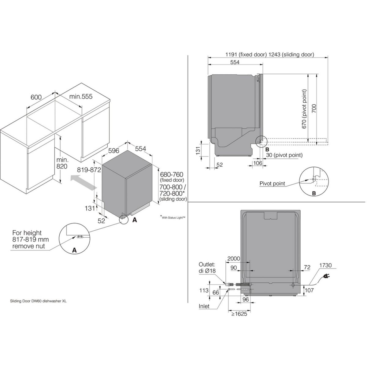 Lave vaisselle encastrable DSD544B écran tactile et bras de lavage inox couleur unique, ASKO