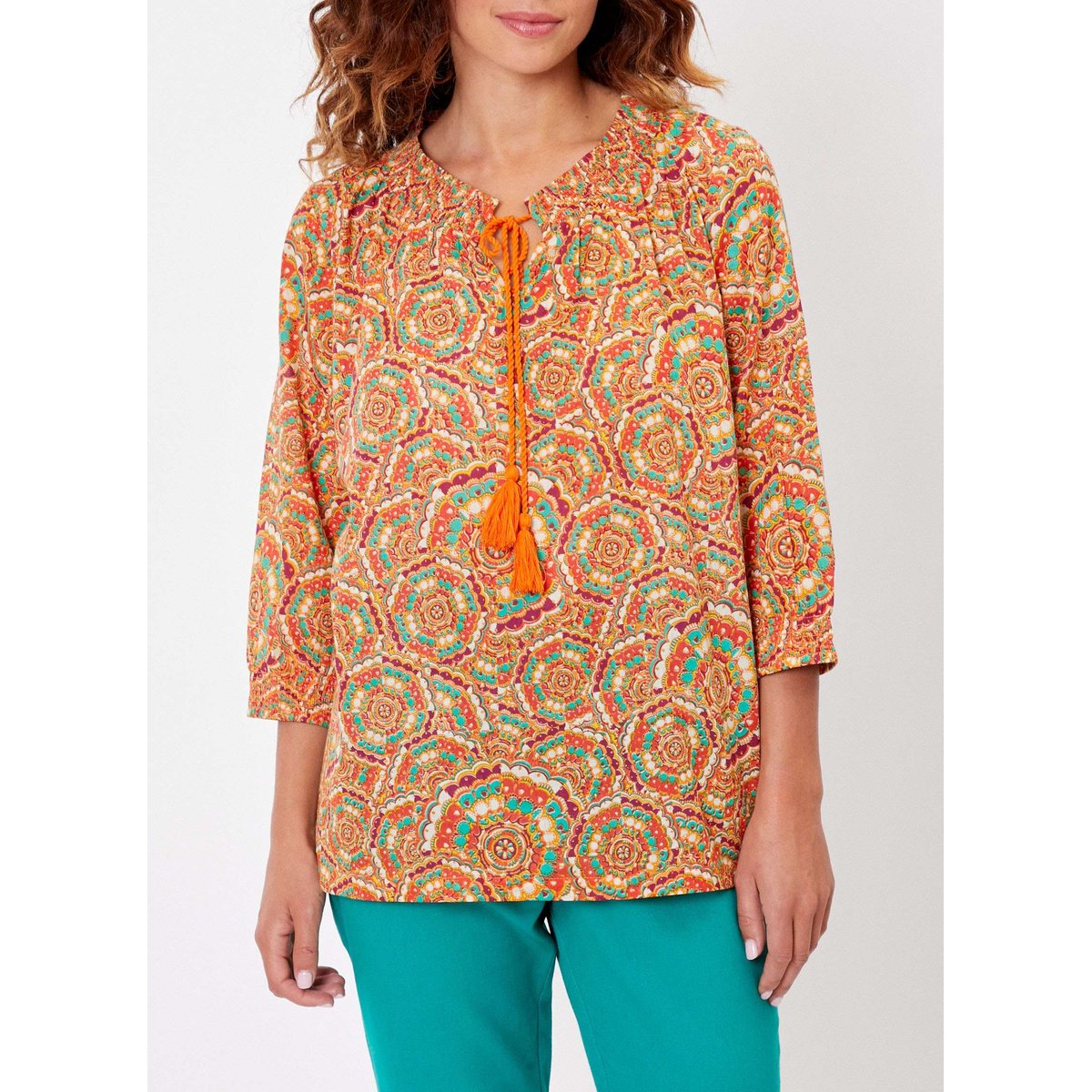 Blouse imprimée ample voile de coton bio MEHAN orange clementine, LA FIANCÉE