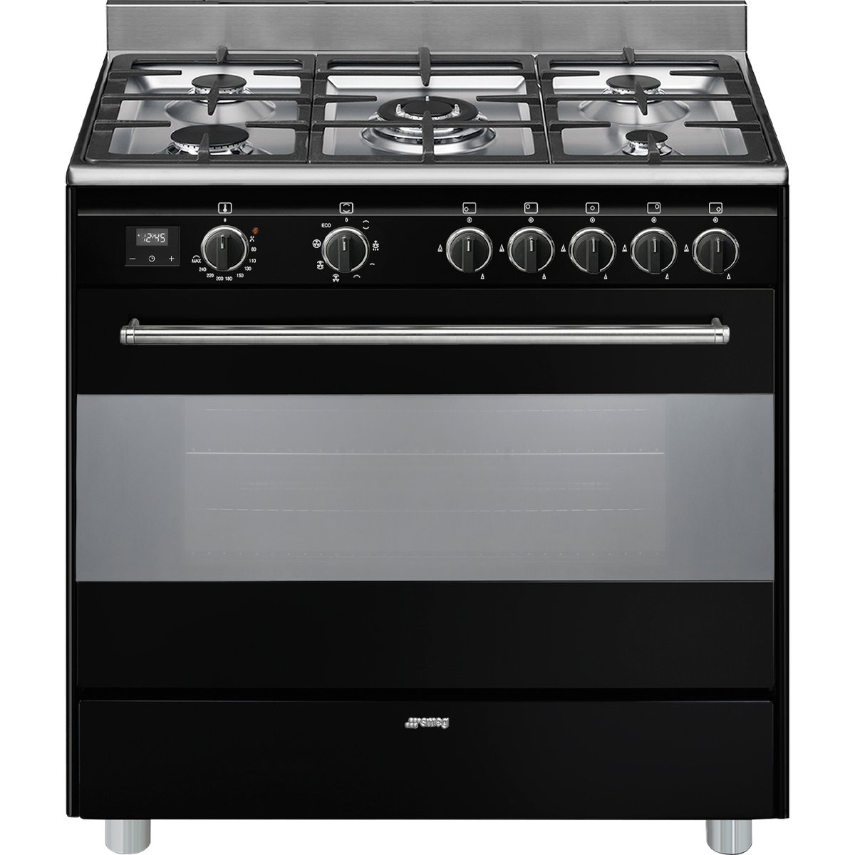 Piano de cuisson gaz 5 feux 90 cm BG91C noir, SMEG