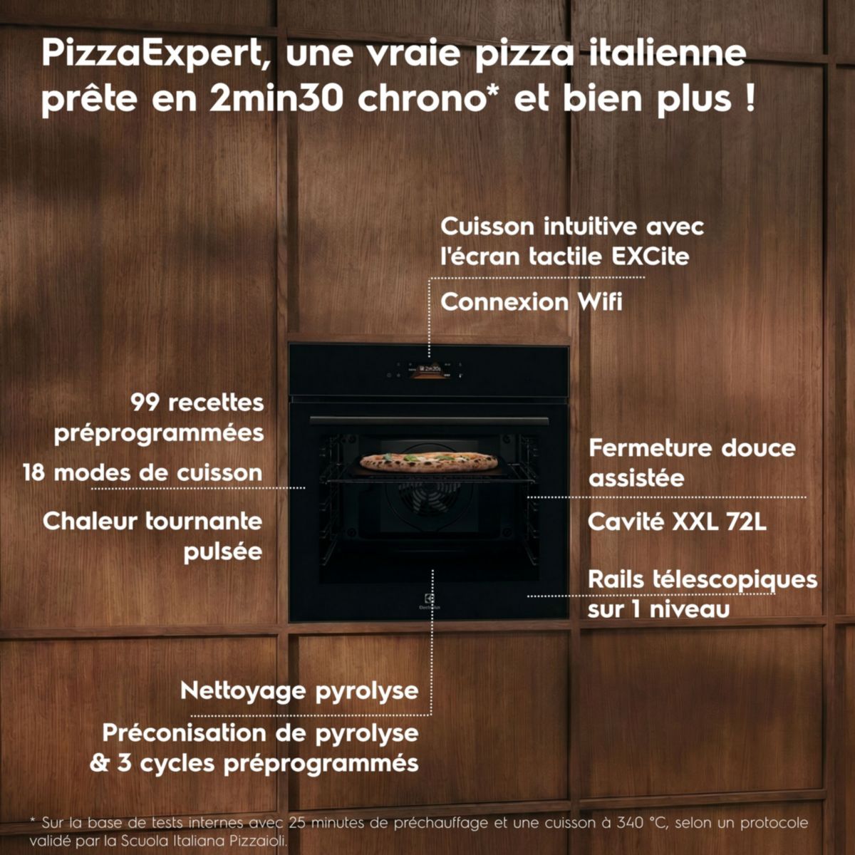 Four encastrable EOX8P38WZ Pyrolyse Chaleur tournante et Fonction Pizza Expert 72L couleur unique, ELECTROLUX