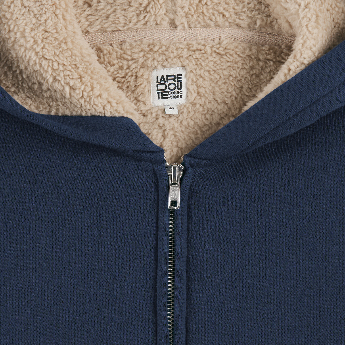Sweat zippé à capuche, molleton doublé sherpa bleu marine, LA REDOUTE COLLECTIONS