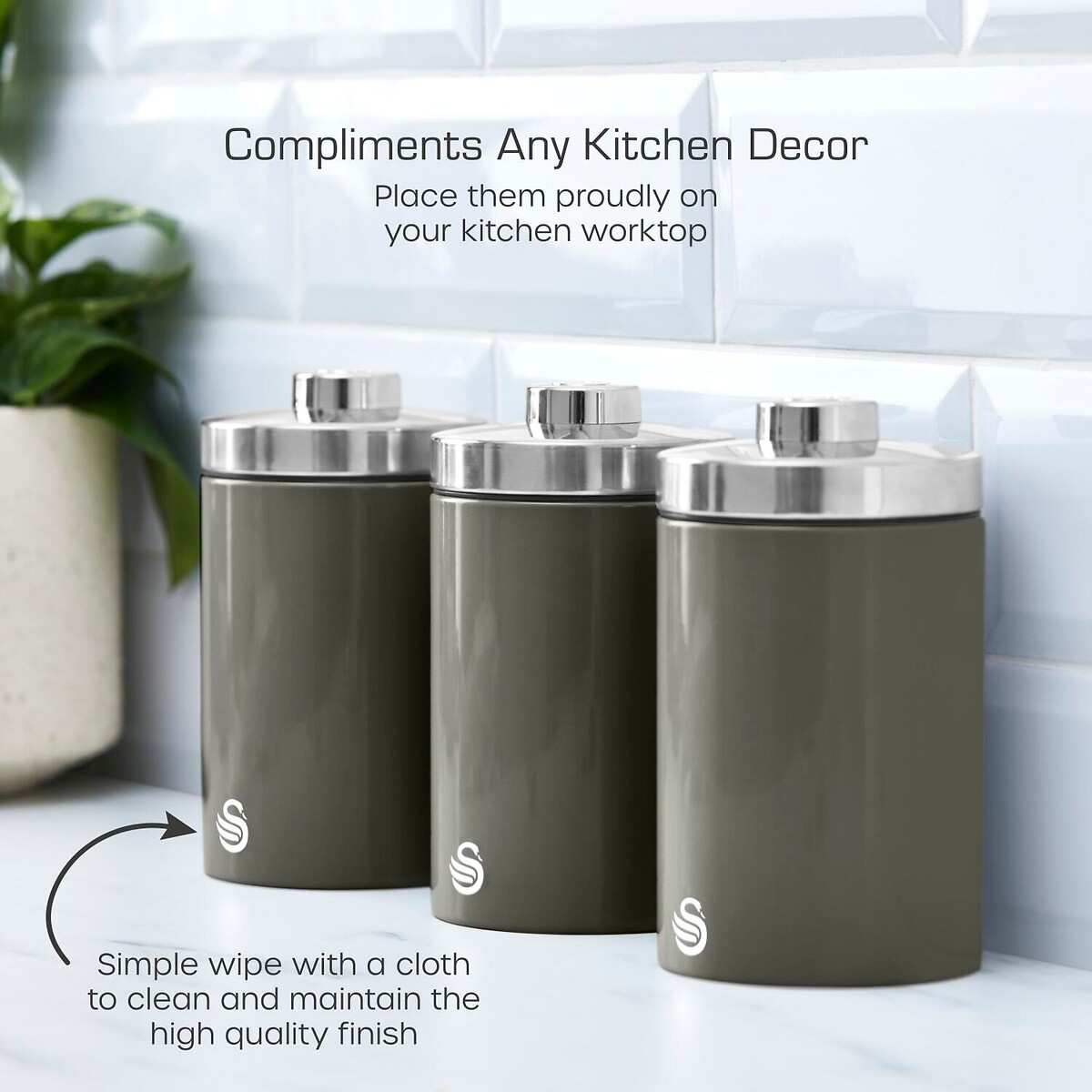Set of 3 Townhouse Canisters grey, SWAN