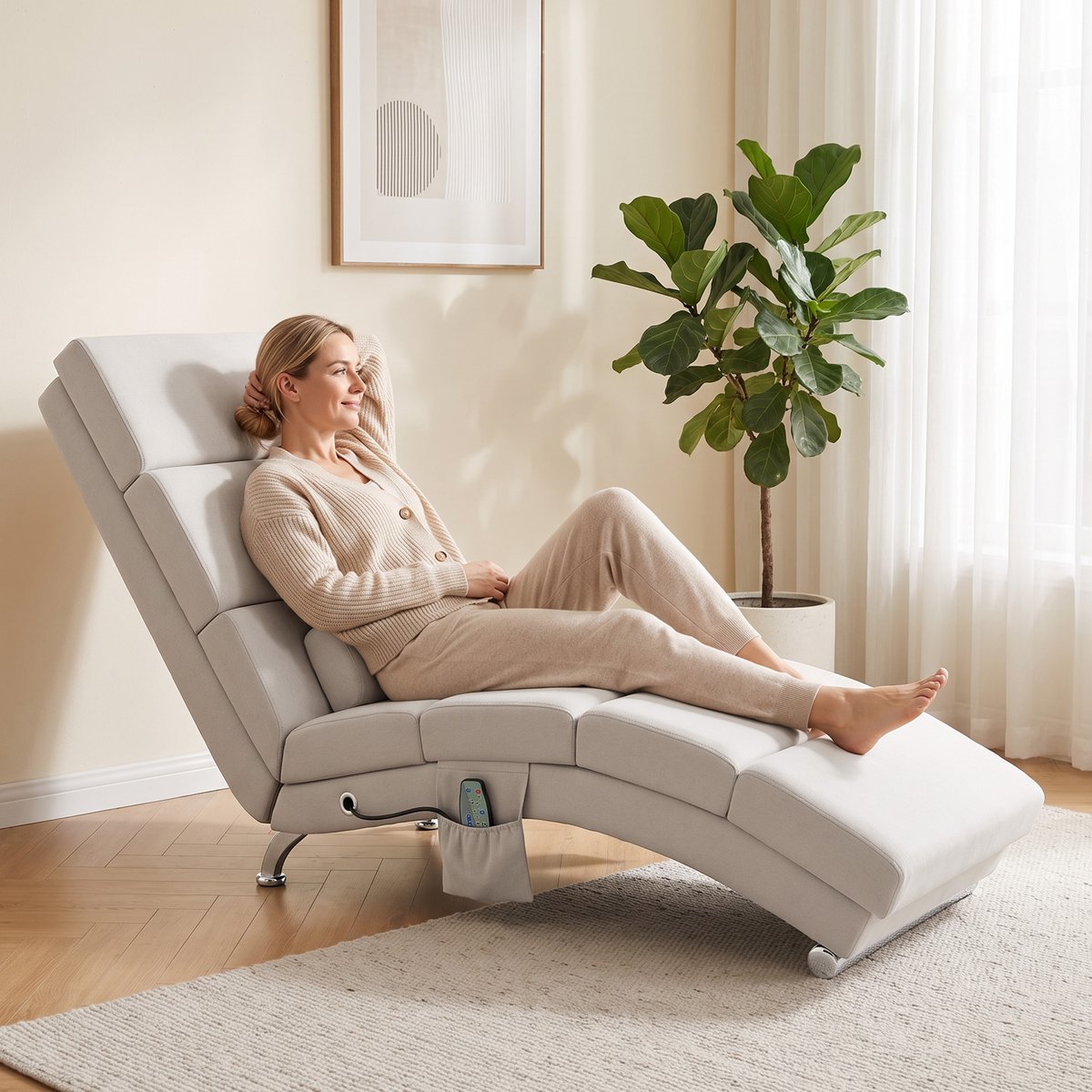 Fauteuil de massage inclinable Tissu effet crème, HOMCOM