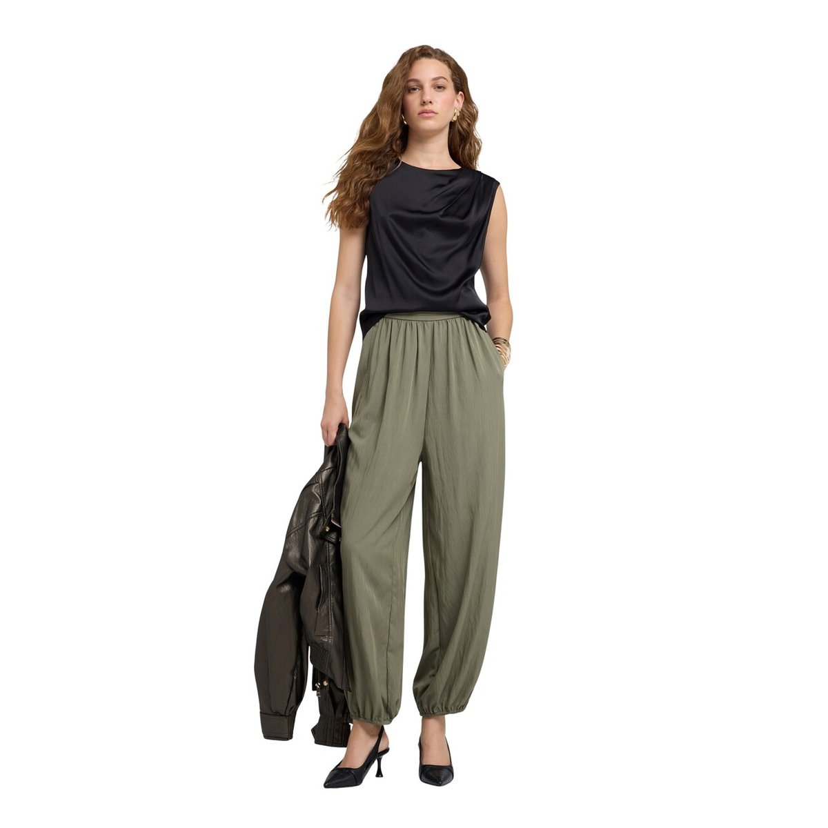 Pantalon drapé verde militare, MOTIVI