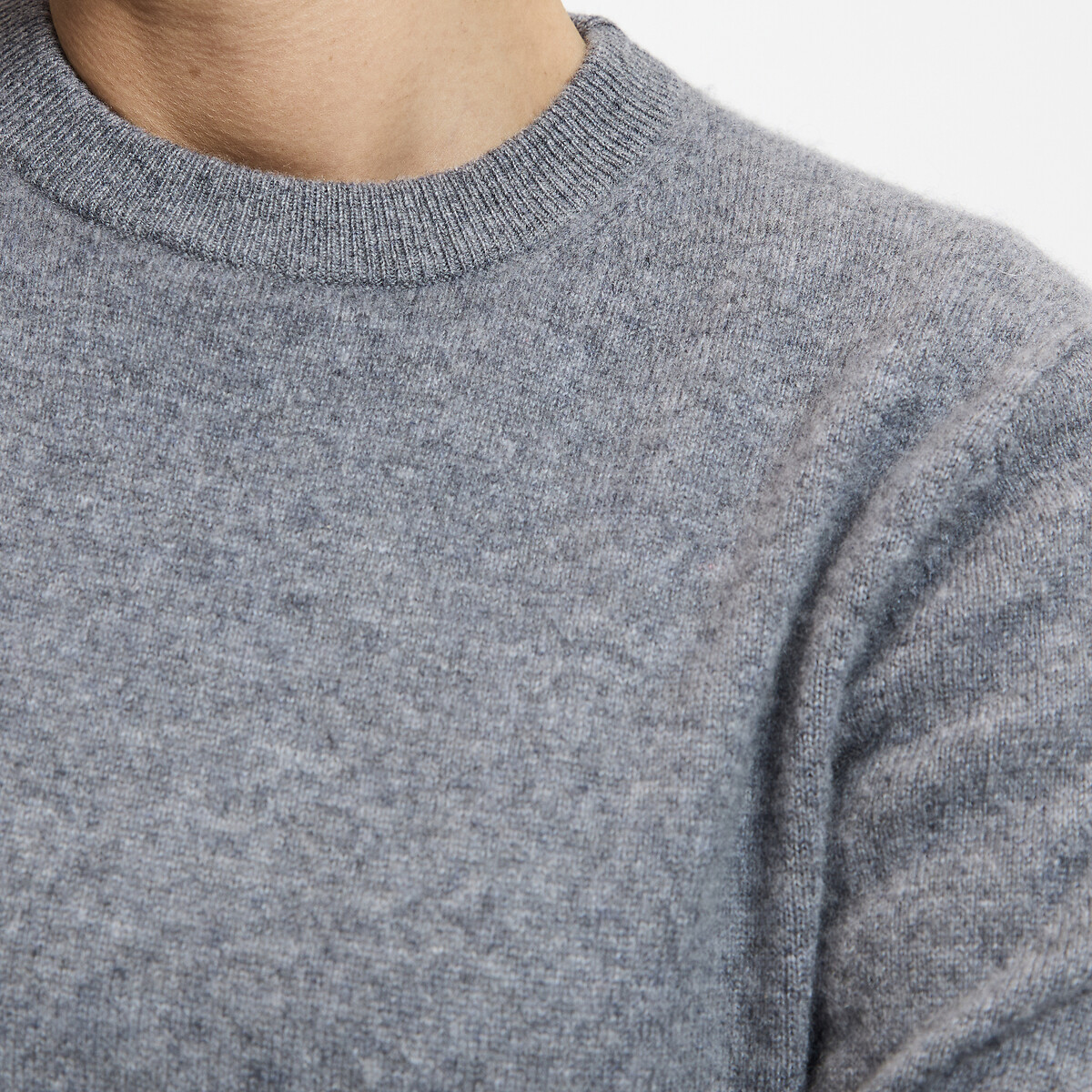 Pull col rond fine maille en cachemire gris chiné, LA REDOUTE COLLECTIONS