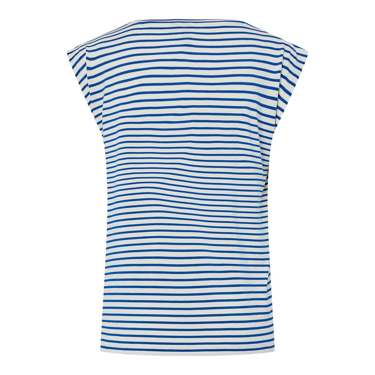 Tshirt à rayures col v inscription poitrine bleu ciel/blanc, PIECES