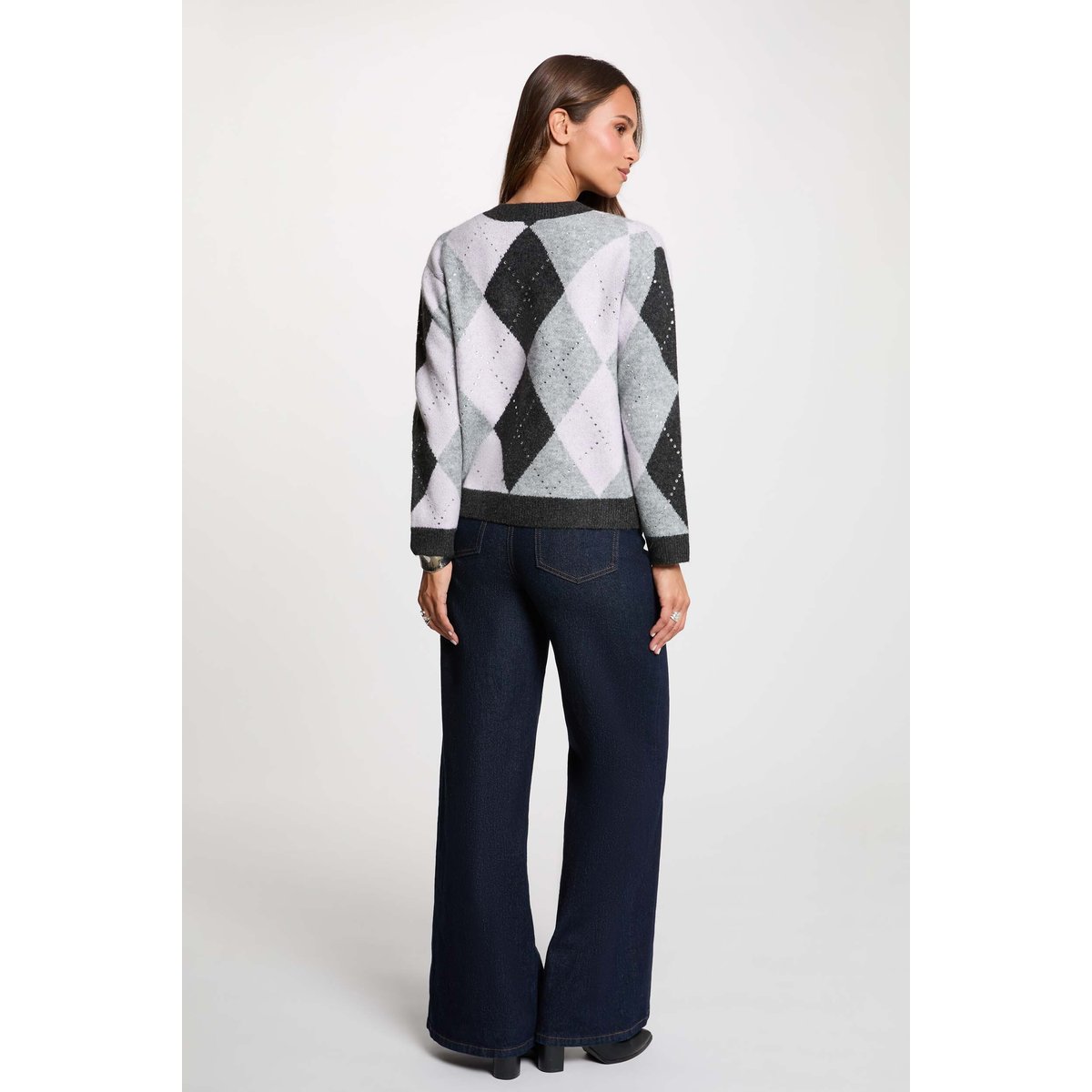 Gilet jacquard col v gris moyen, MORGAN
