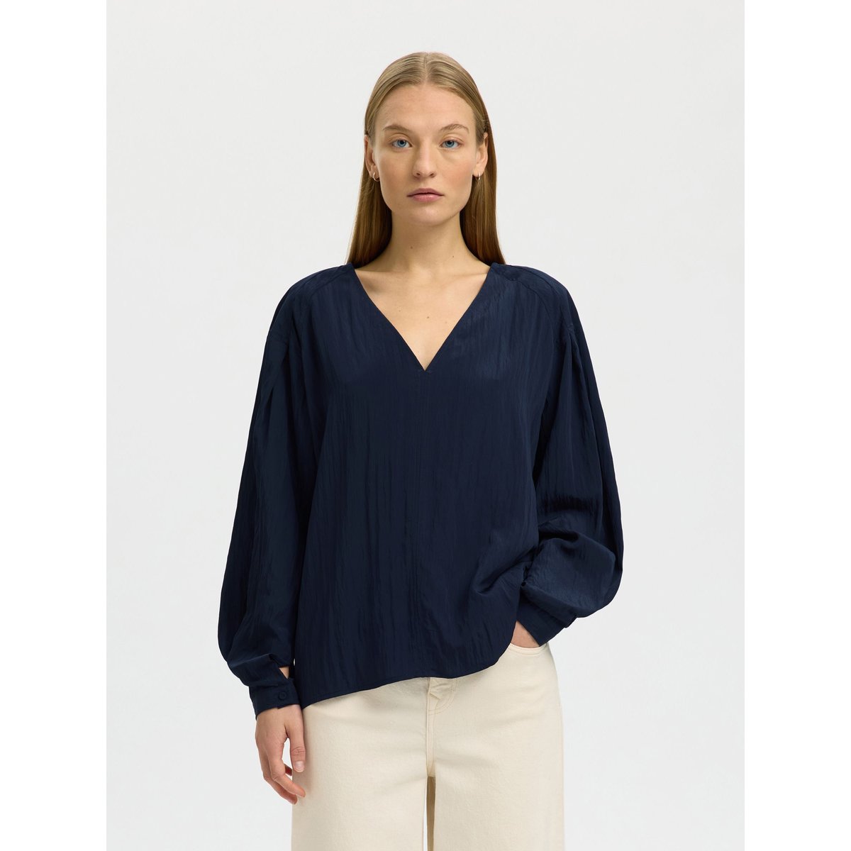 Chemise À Col V dark sapphire, SELECTED
