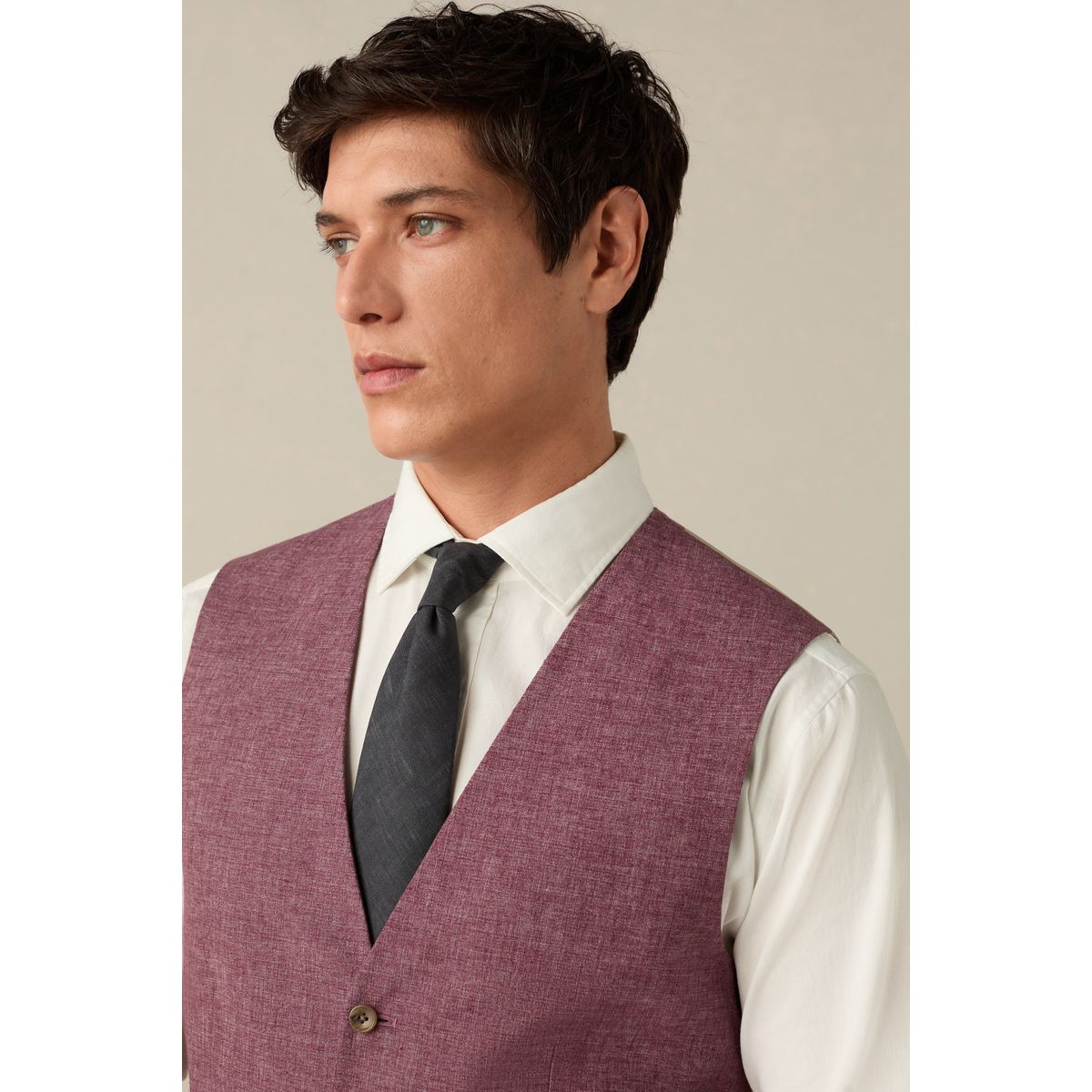 Gilet de costume en lin texturé rose, NEXT