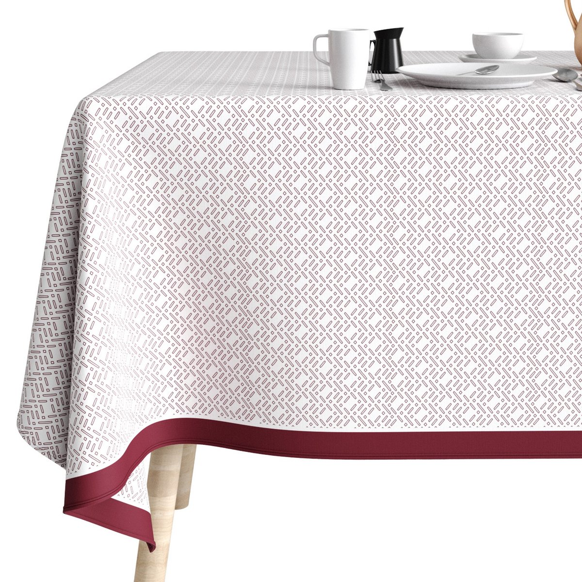 Nappe rectangulaire anti tache Coton Barba Prune blanc, EDEN