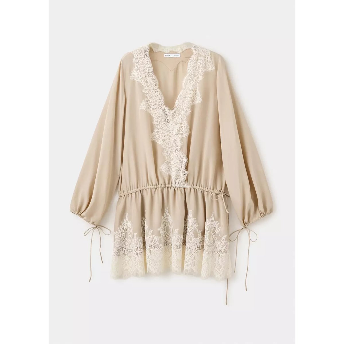 Robe courte dentelle beige, MANGO
