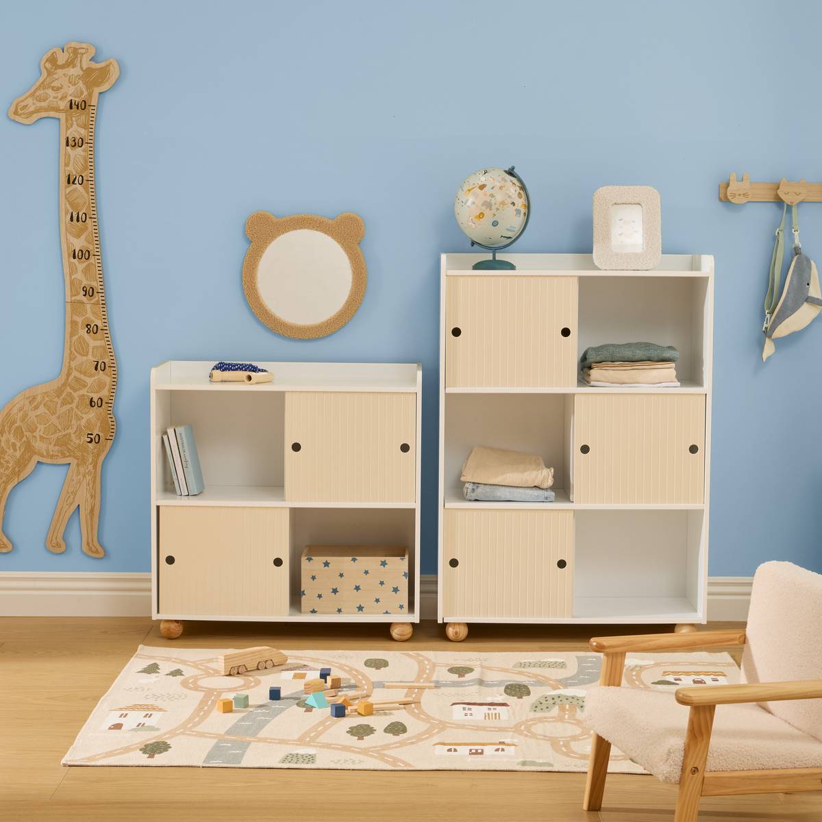 Meuble de rangement enfant 2 portes coulissantes BOULI beige, ATMOSPHERA FOR KIDS