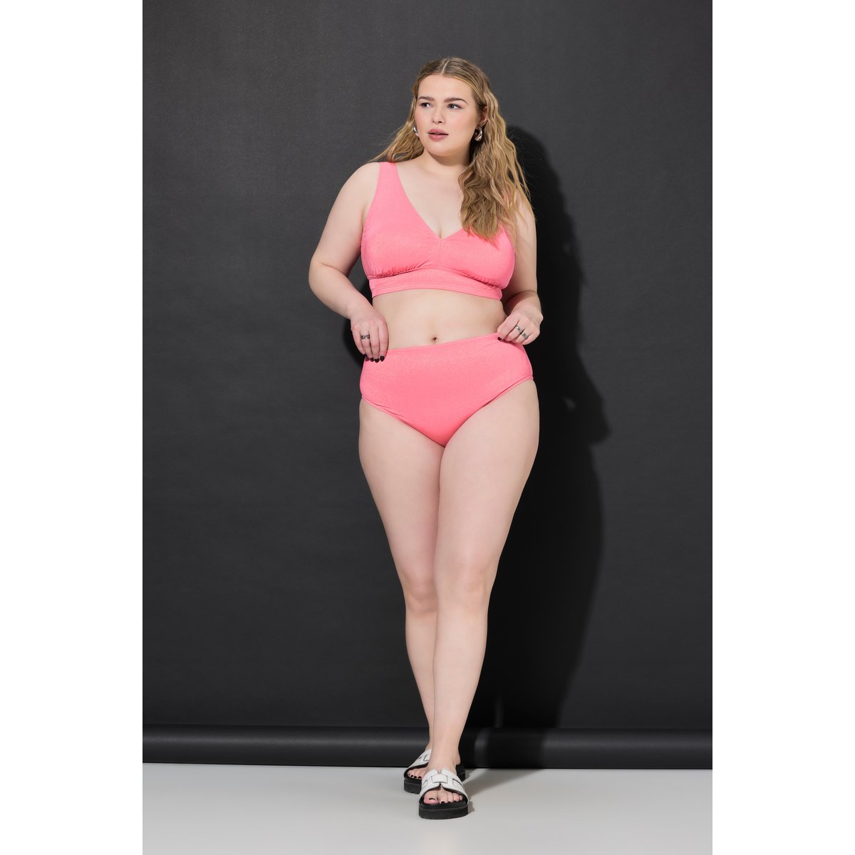 Bas de bikini taille haute, effet pailleté rose, STUDIO UNTOLD