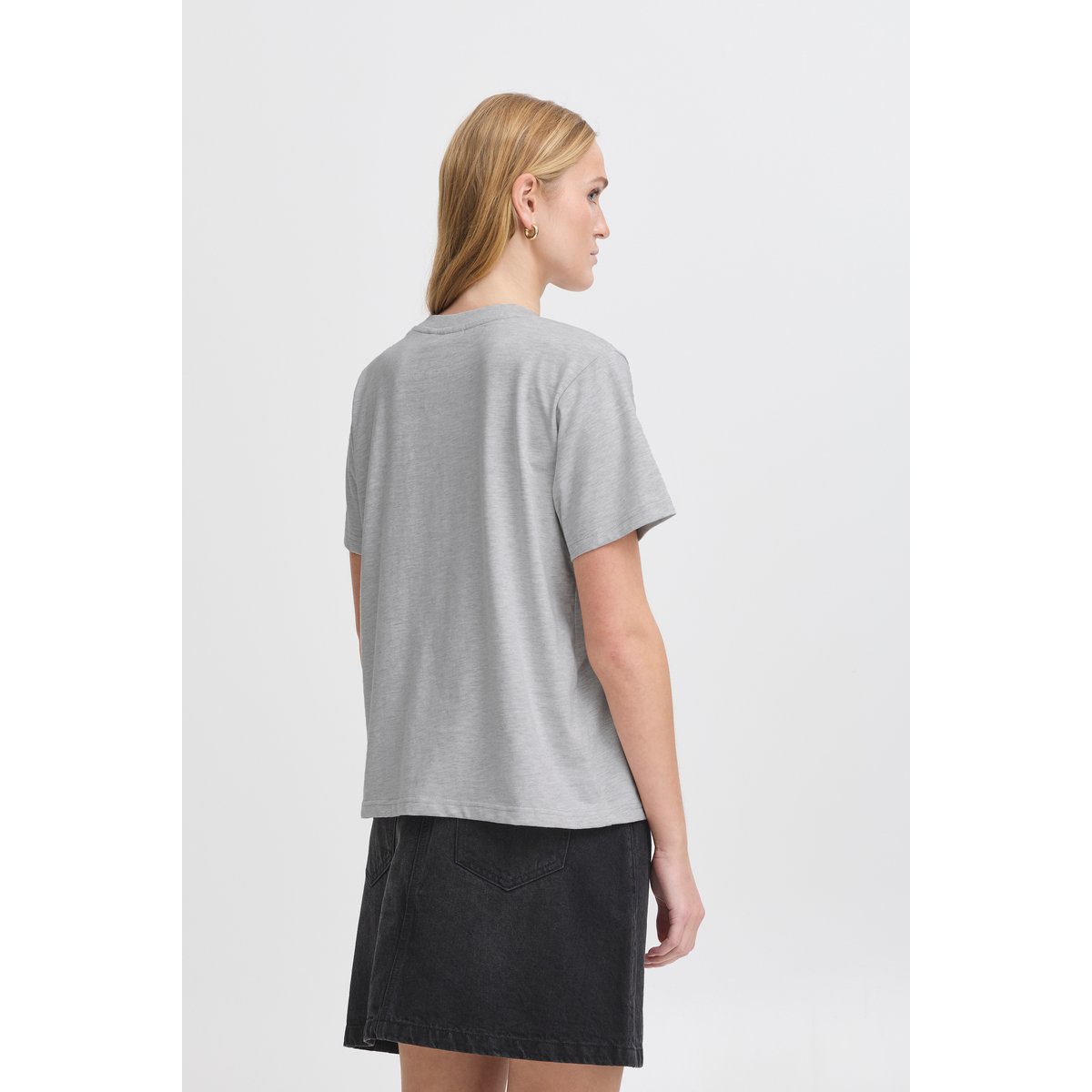 T-shirt manches courtes, col rond, coupe droite gris grey melange, ICHI