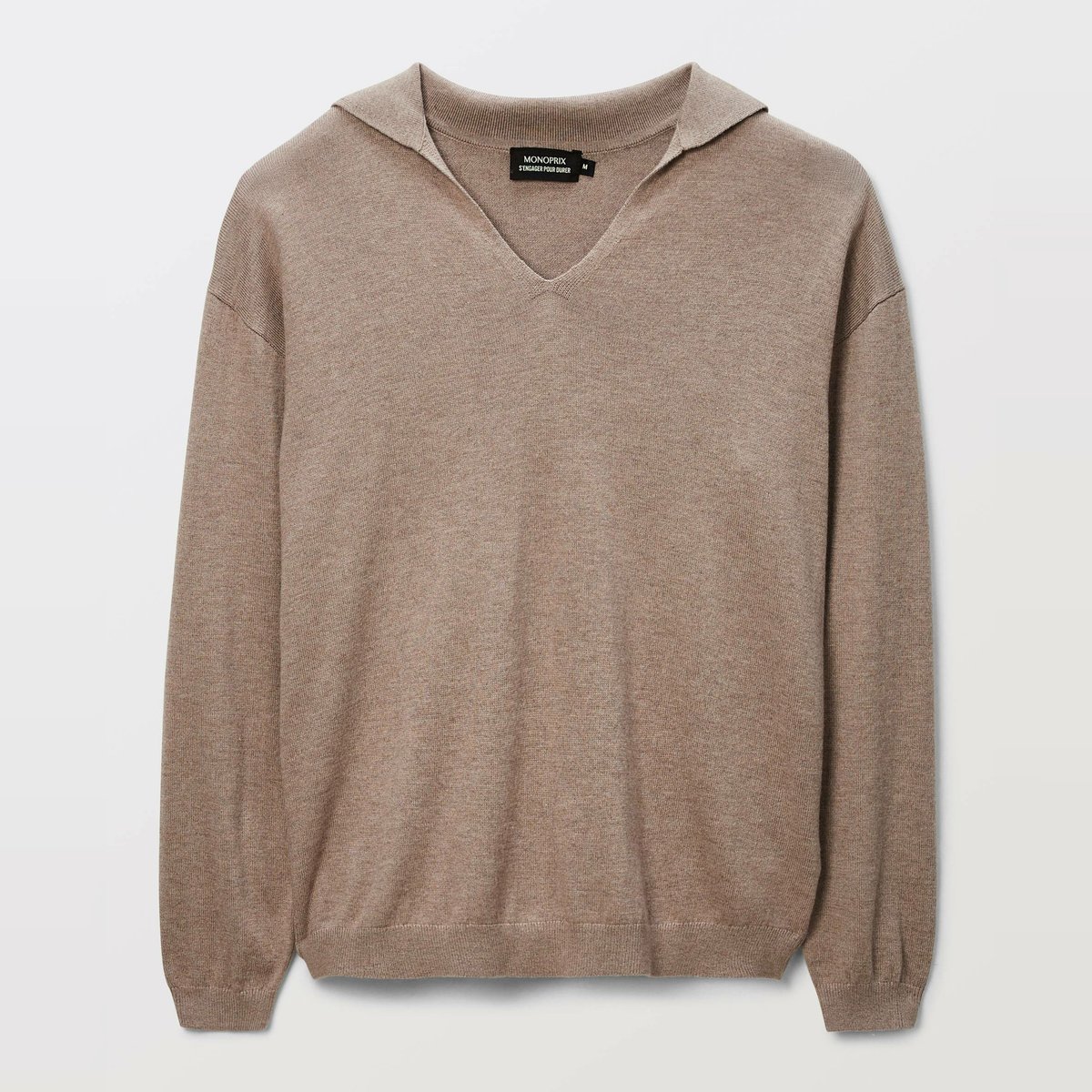 Pull uni à manches longues en maille légère cereale, MONOPRIX