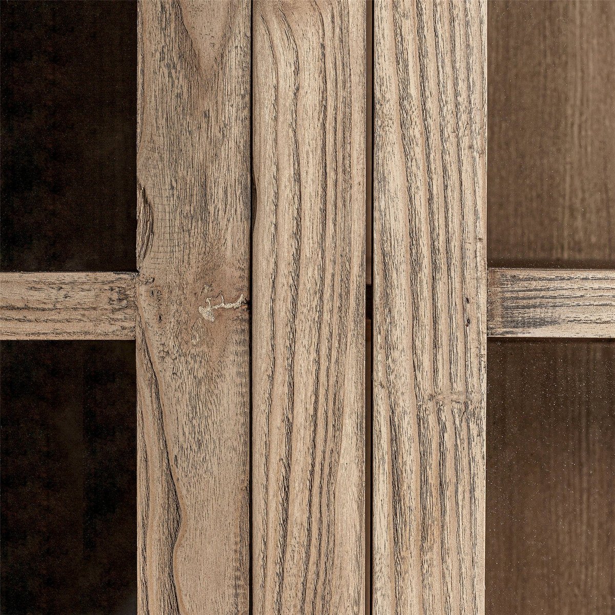 Vitrine en bois d'orme, Style colonial brun clair finition vieilli, RECOLLECTION