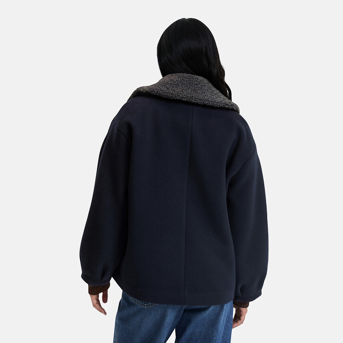 Caban court à col en sherpa bleu marine, LA REDOUTE COLLECTIONS