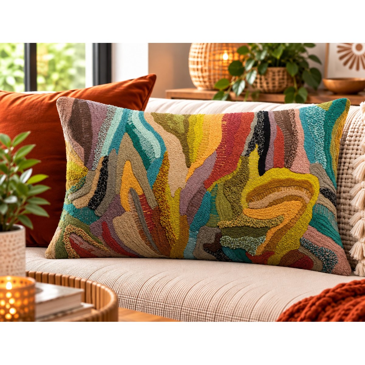 Coussin brodé Esquisse Perlée mineral, EDEN