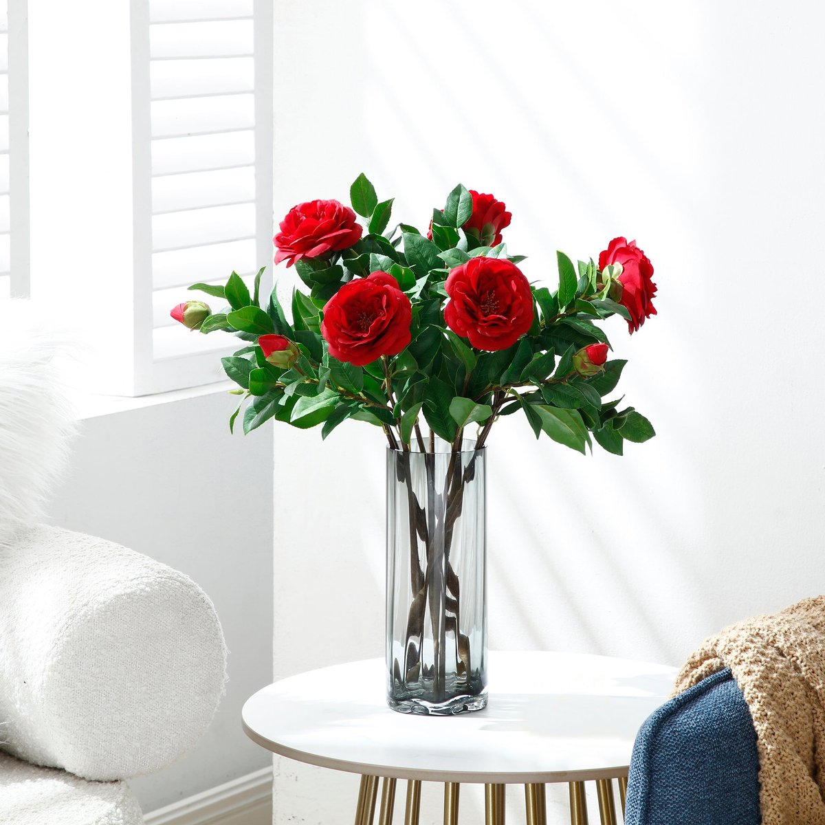 Tige de camélia artificielle H53 rouge, SIA DECO