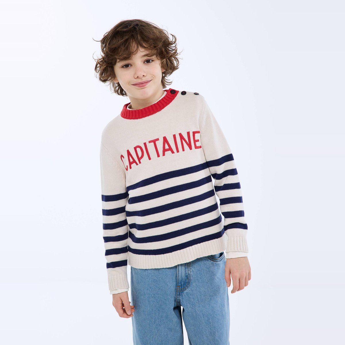 Pull rayé en coton naturel, MONOPRIX