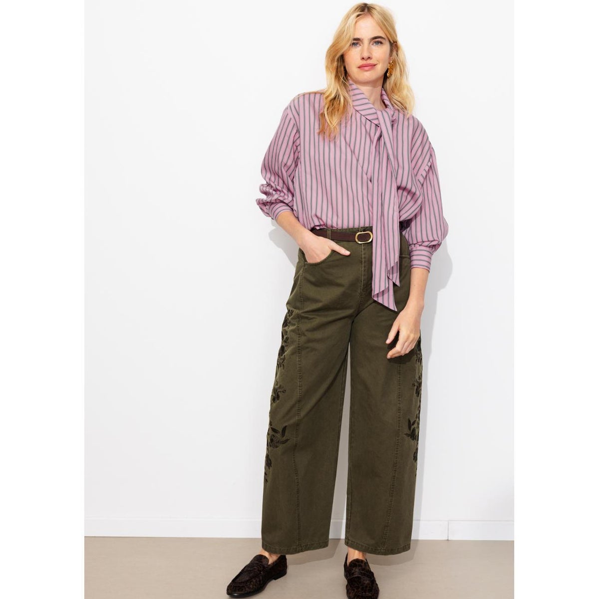 Chemise rayée à noeud rayé rose, PROMOD