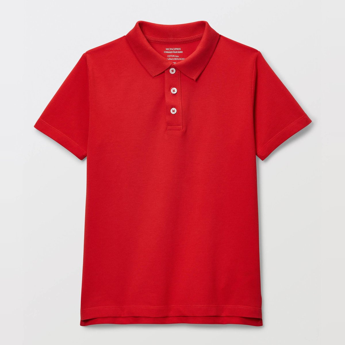 Polo manches courtes uni en coton BIO GOTS rouge, MONOPRIX