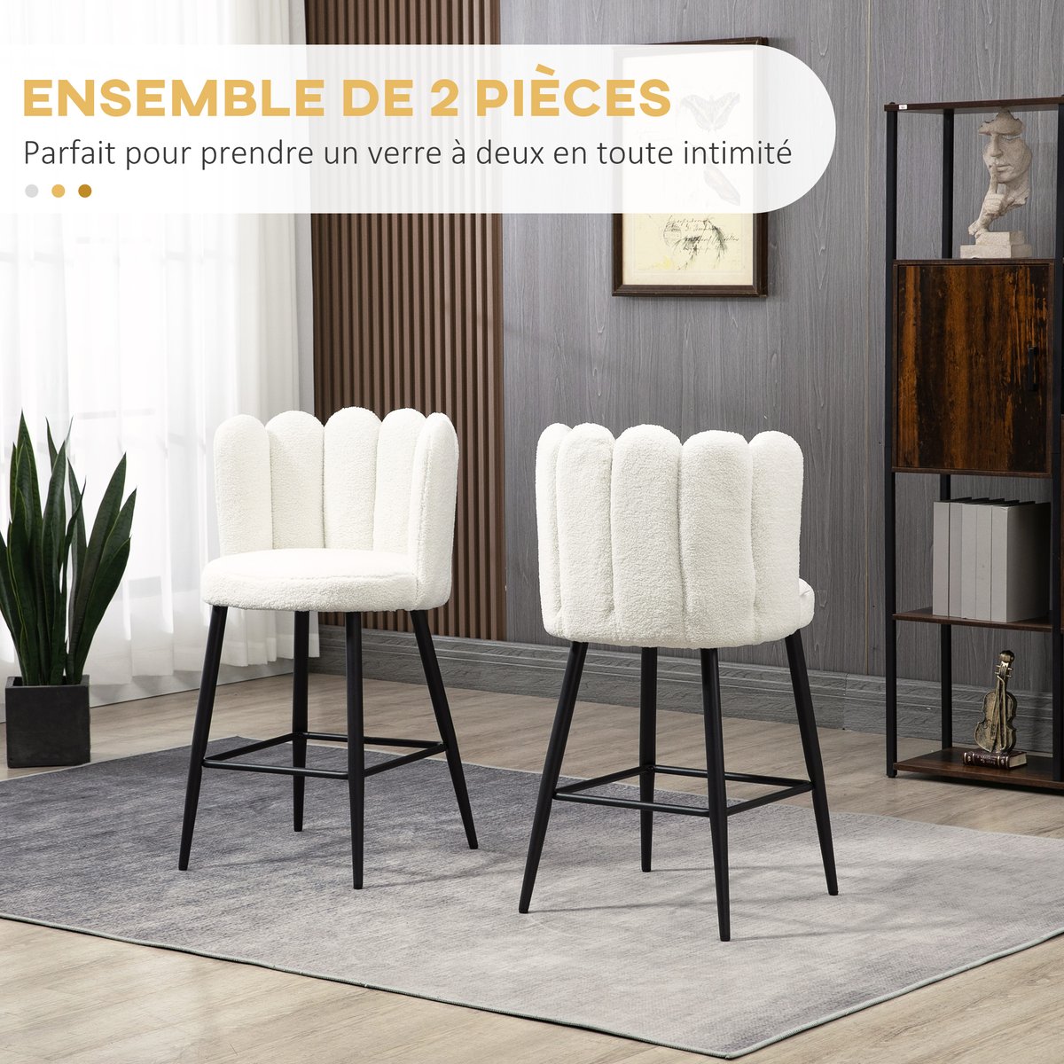 Tabouret de bar Tissu 100% polyester Blanc crème, noir, HOMCOM