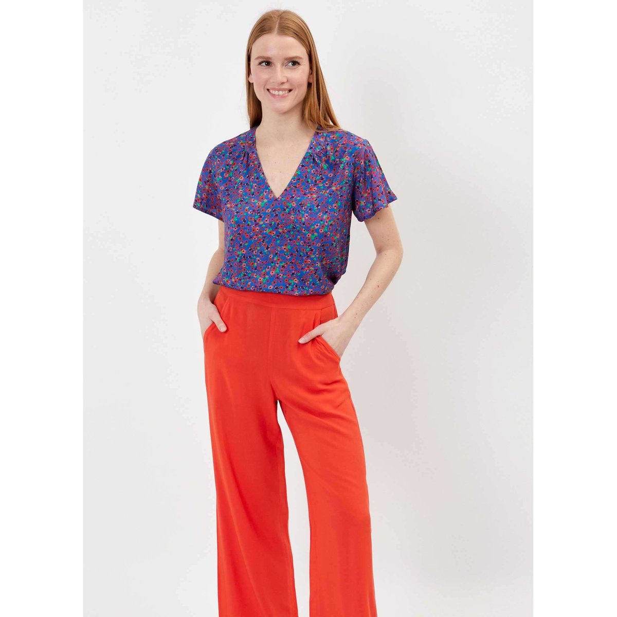 Top col V imprimé Ecovero GARY violet baby, PRINCESSE NOMADE