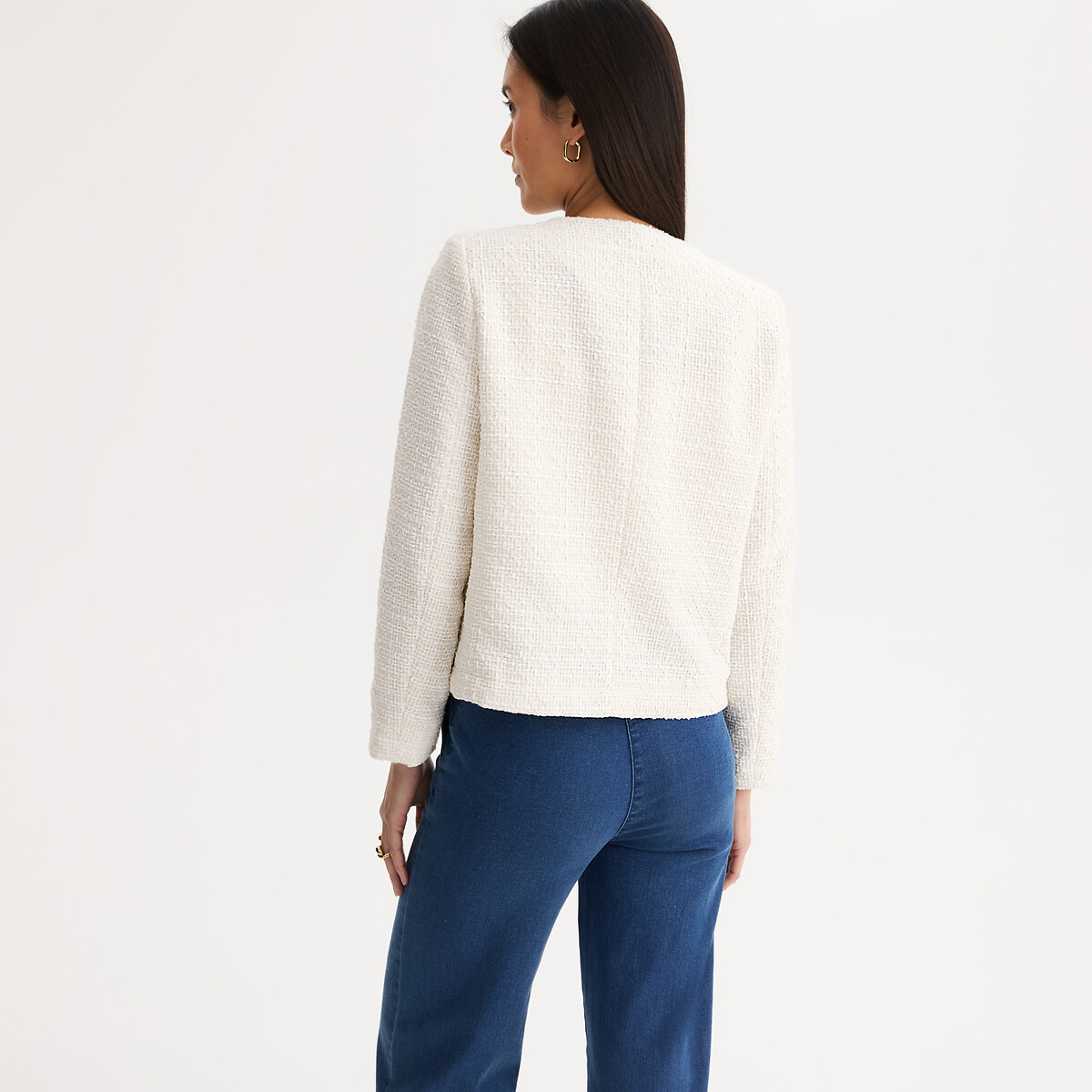 Veste courte en tweed, coupe droite, boutons dorés ecru, ANNE WEYBURN