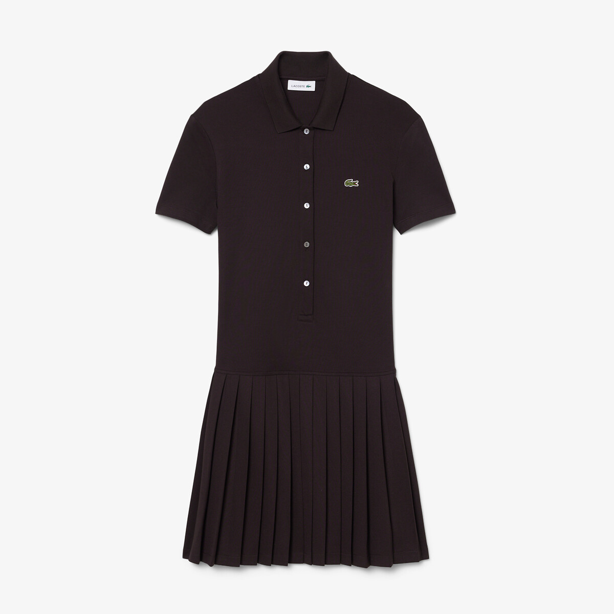 Short Sleeve Pleated Polo Shirt Dress brown, LACOSTE