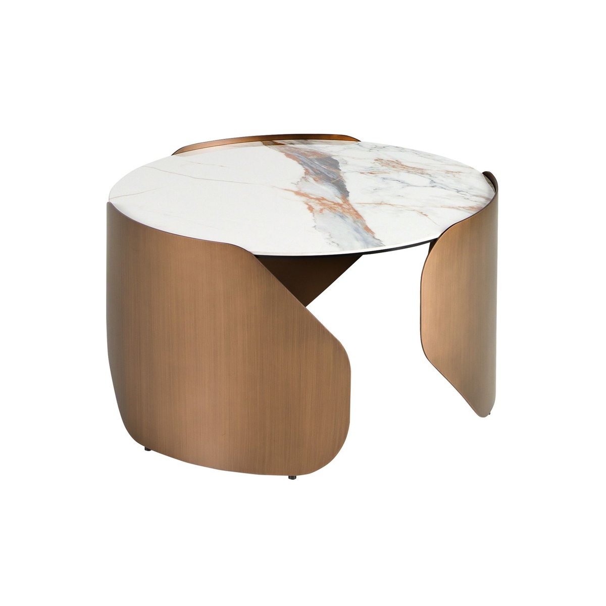 Table basse ronde en marbre porcelainé et acier blanc | bronze, ANGEL CERDA