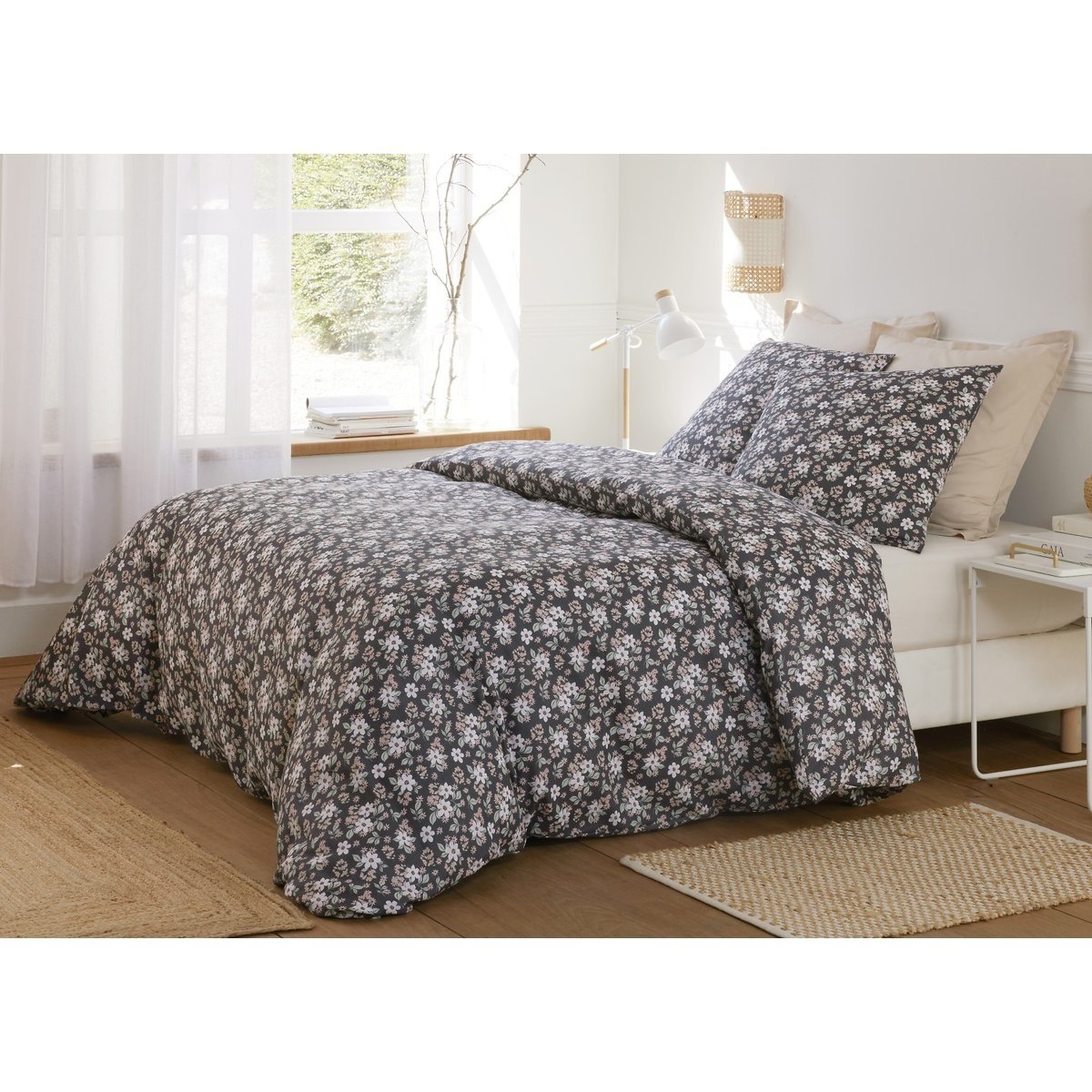 Parure de lit gaze de coton Sakura gris, EDEN
