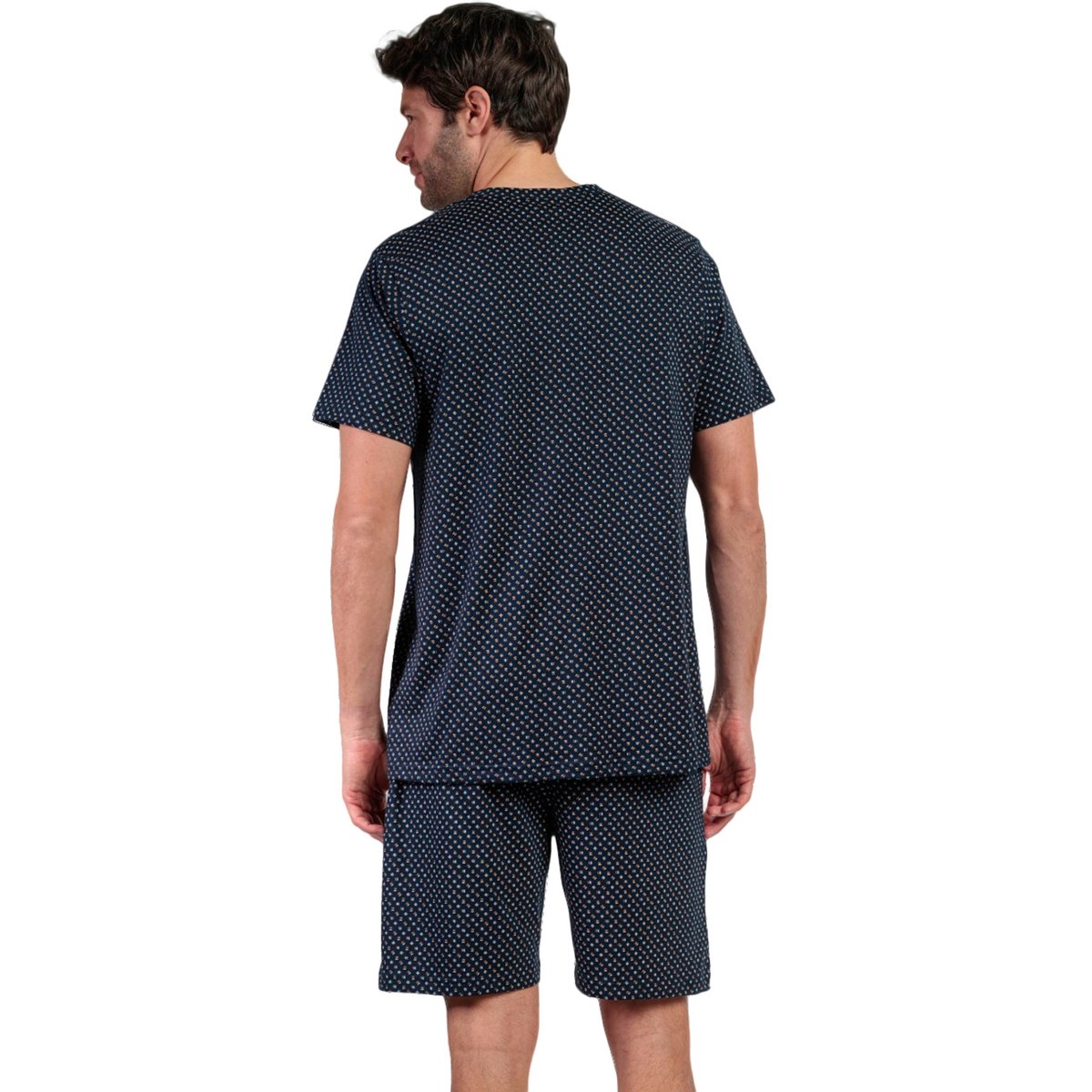 Pyjama short chemise manches courtes Leather bleu marine, ADMAS