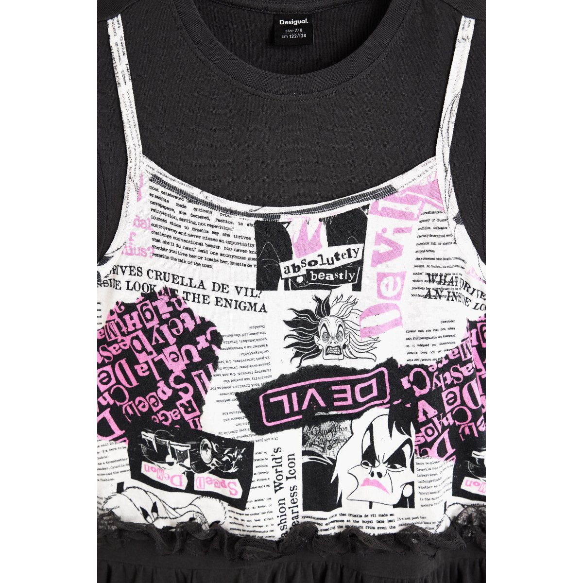 T-shirt à volants Cruella Disney™ noir, DESIGUAL