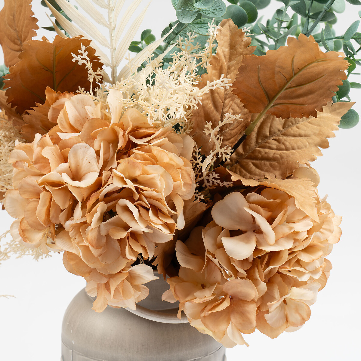 48cm Artificial Dry-Look Hydrangea and Eucalyptus Bouquet in Churn Vase grey, SO'HOME