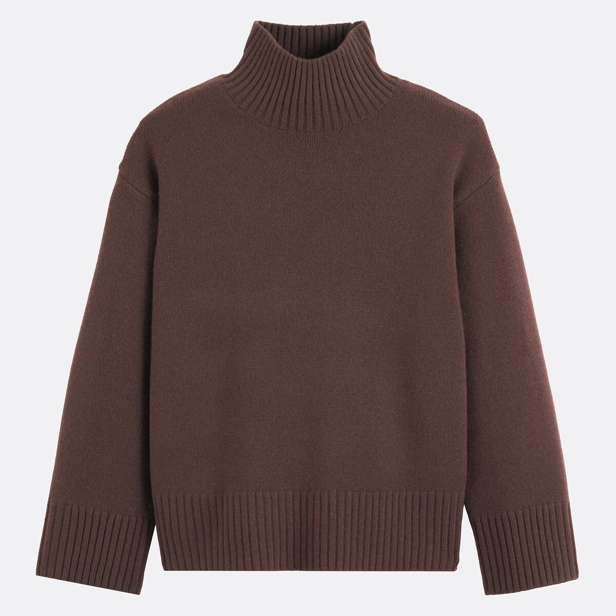 Jersey de cuello alto de lana, punto grueso marrón, LA REDOUTE COLLECTIONS