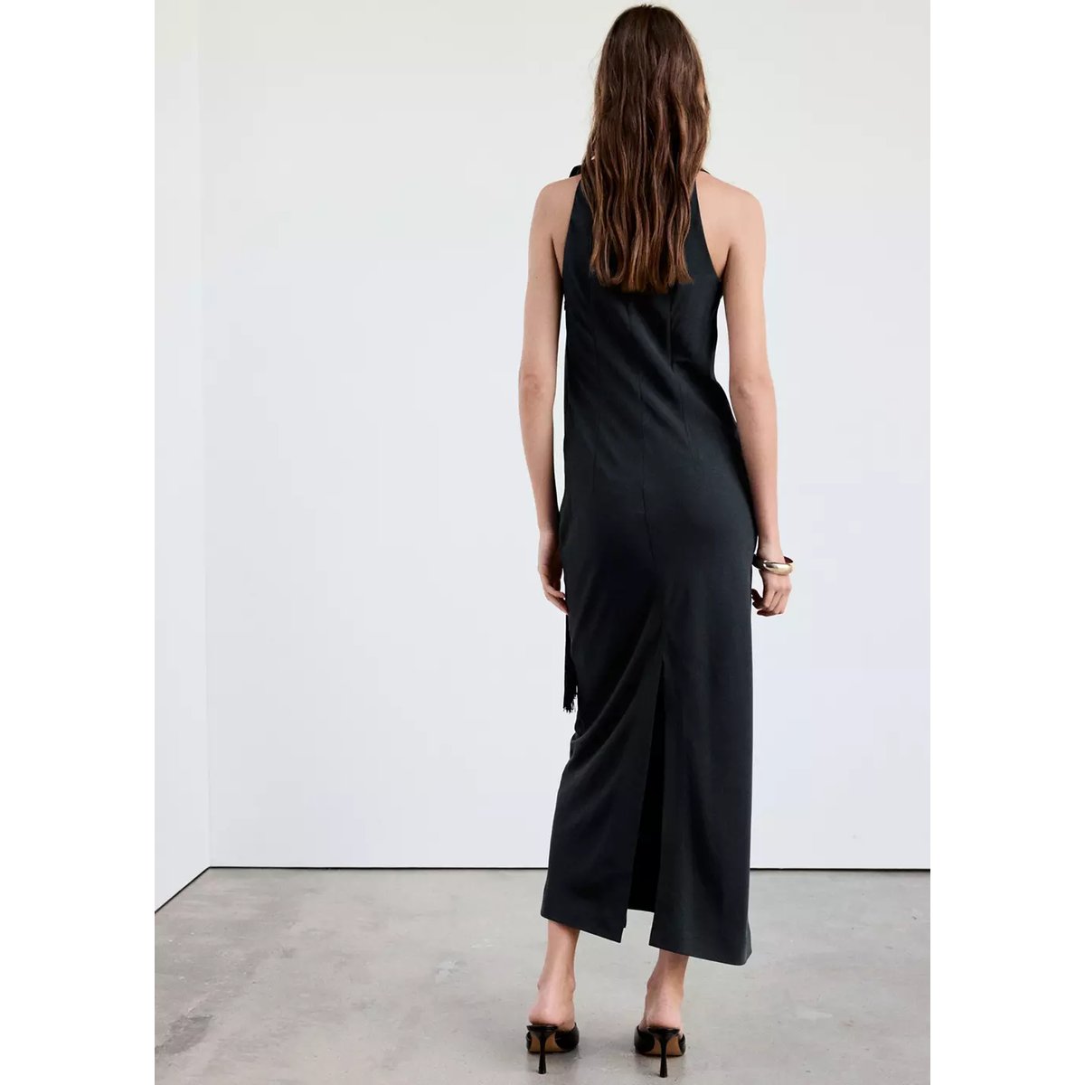 Robe col drapé avec foulard gris anthracite, MANGO