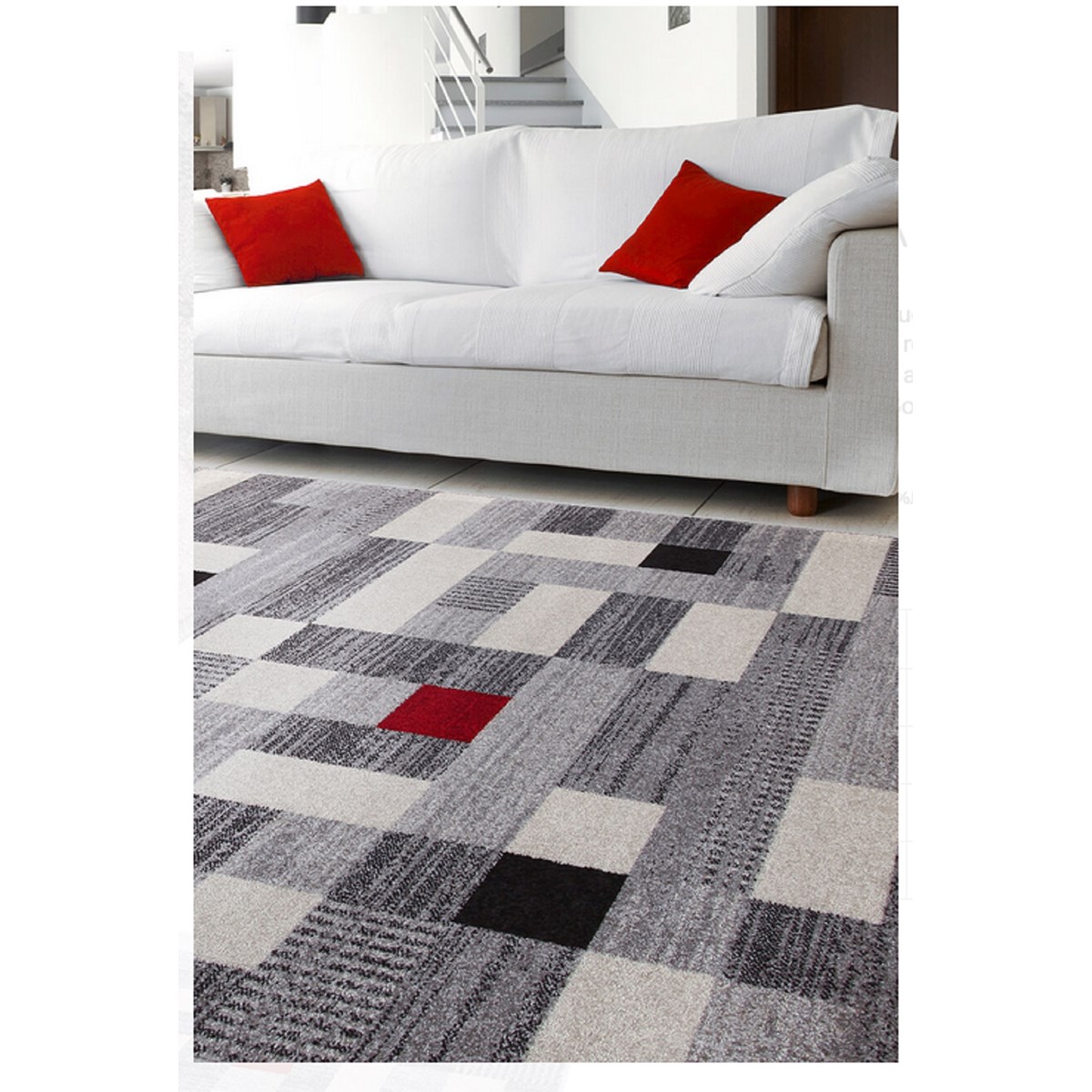 Tapis salon et chambre coton moderne SACA gris, NOVATREND