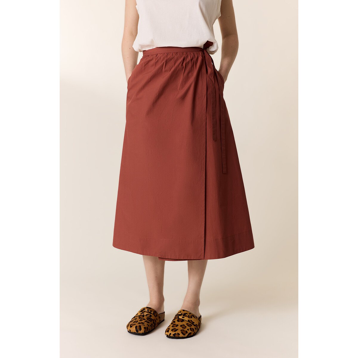 Jupe midi portefeuille, JULEP terre cuite, LEON & HARPER