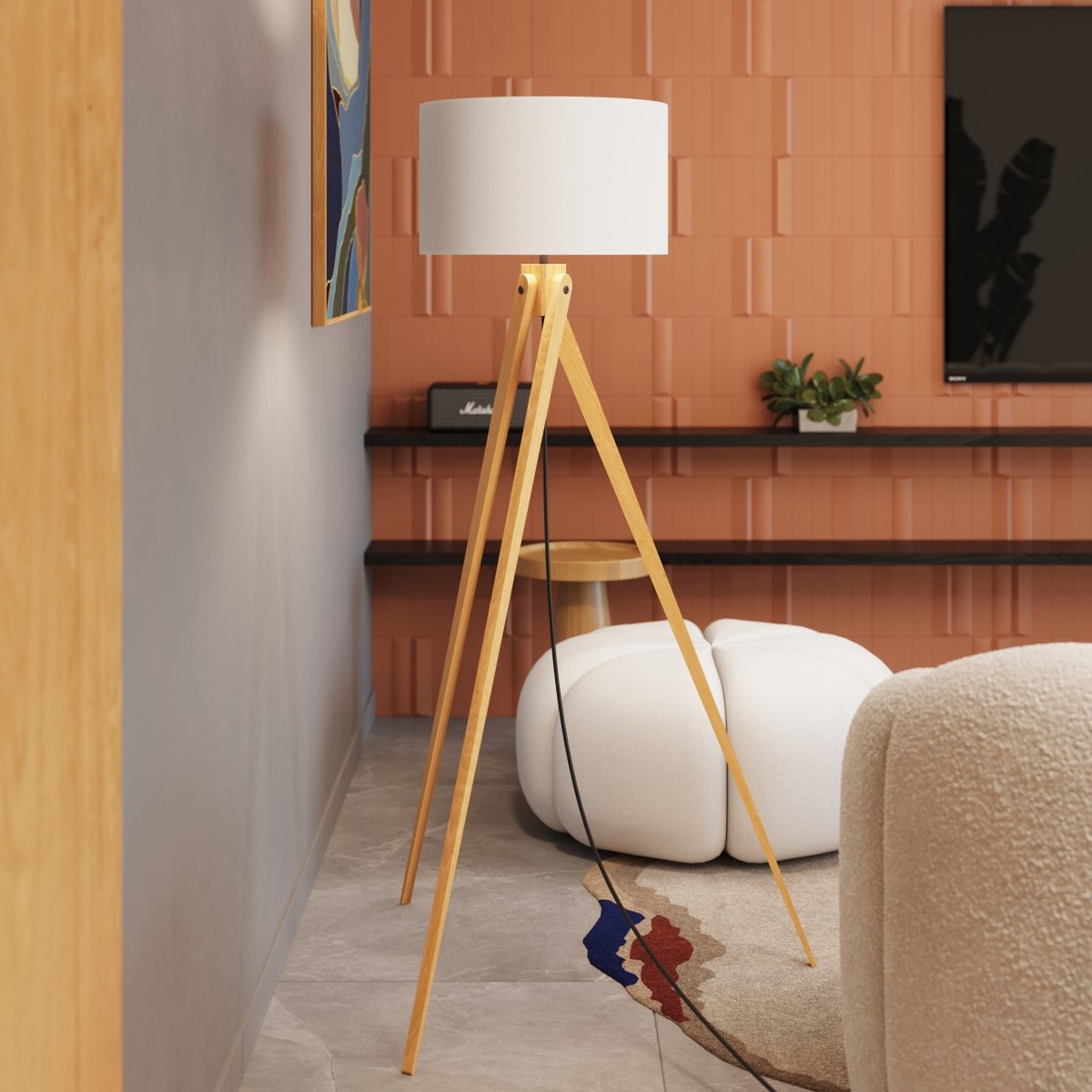 Lampadaire Tissu Blanc E27 1 Natt blanc, EDEN