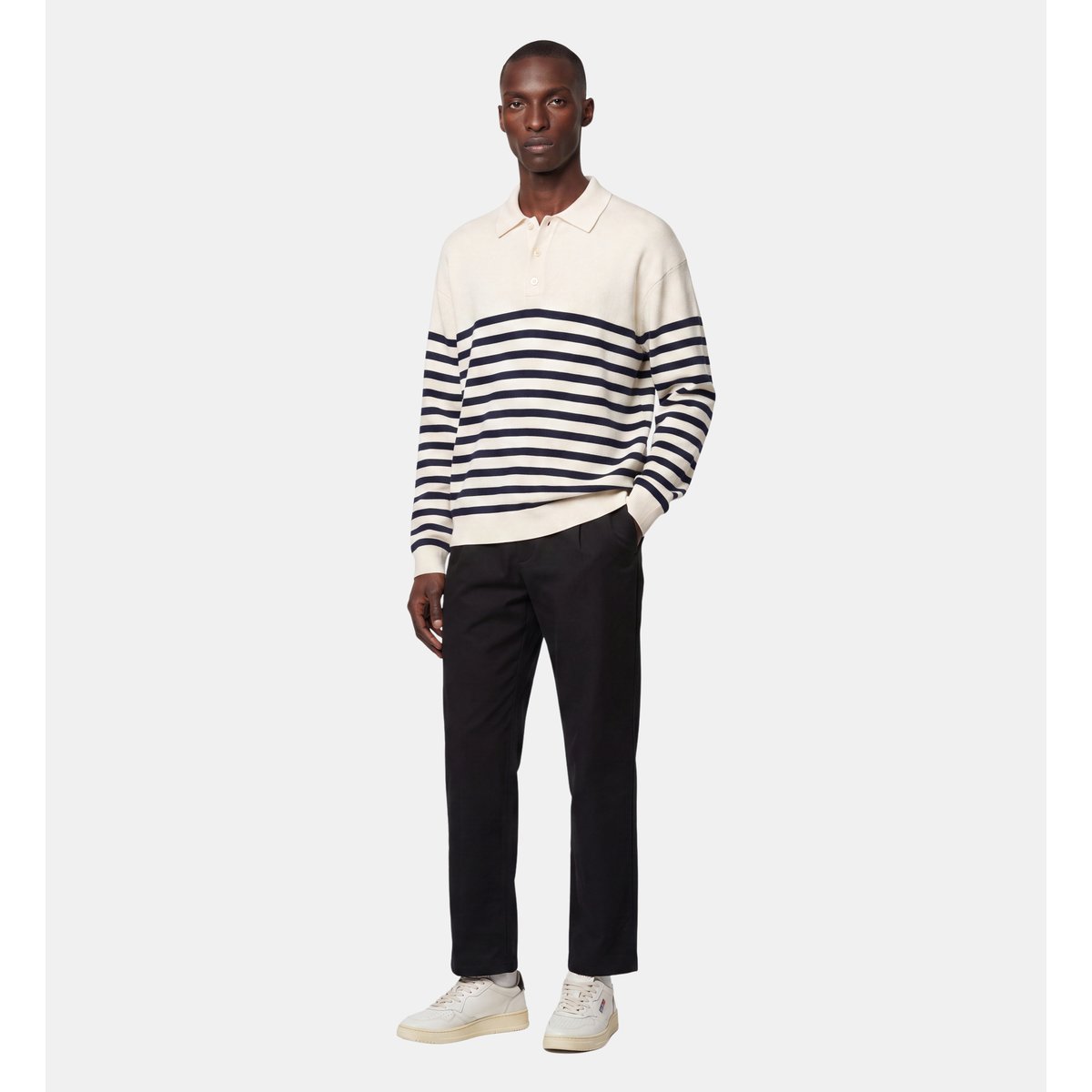 Pull polo tolarin marinière coton mélangé écru et bleu, GALERIES LAFAYETTE