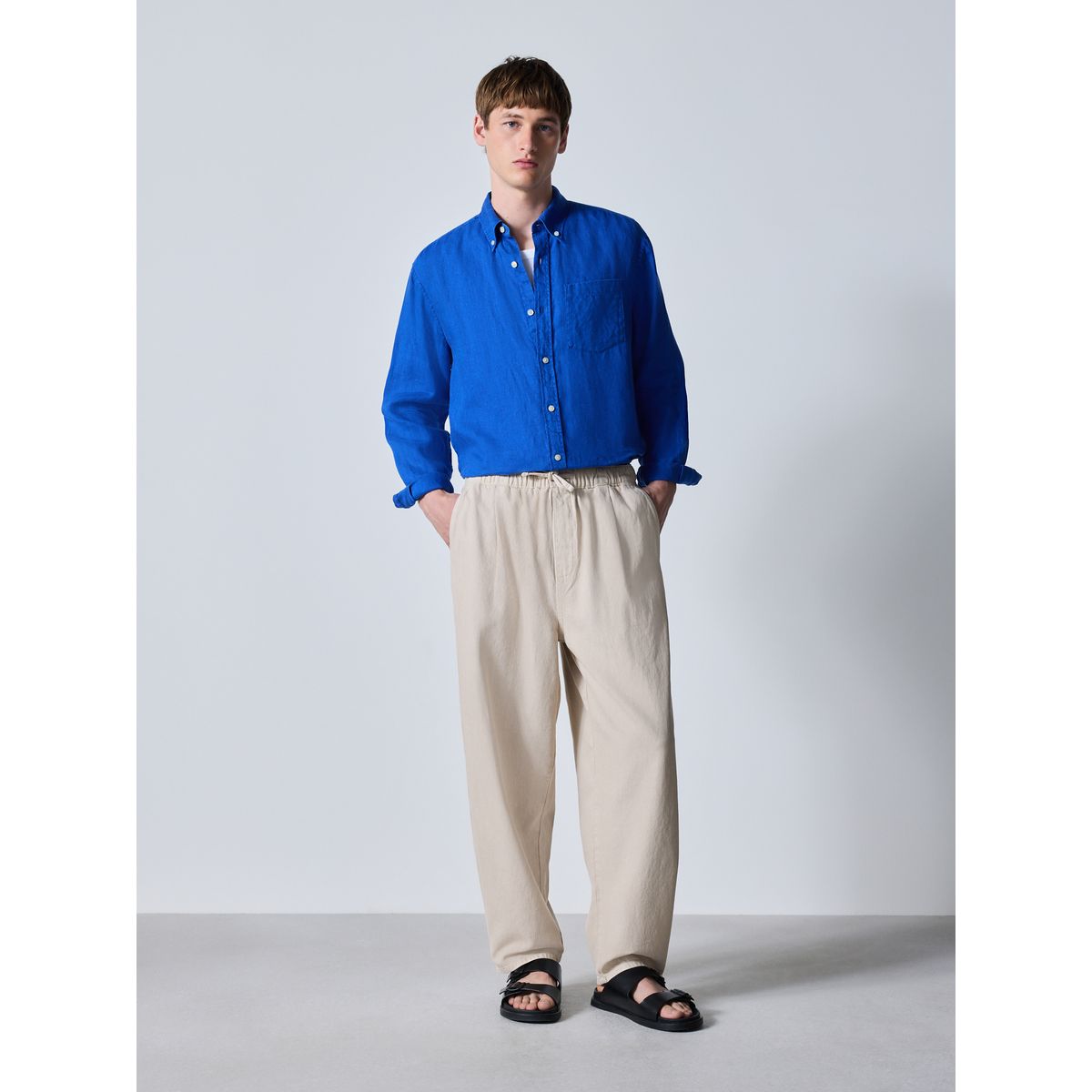 Pantalon de jogging élastique en lin mélangé blanc écru, NEXT