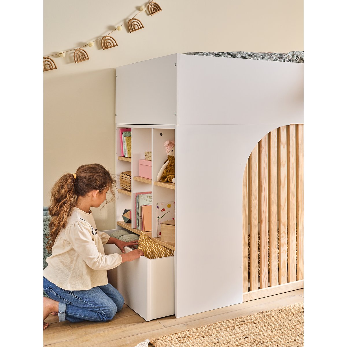 Lit mezzanine enfant avec rangement Playful blanc, VERTBAUDET