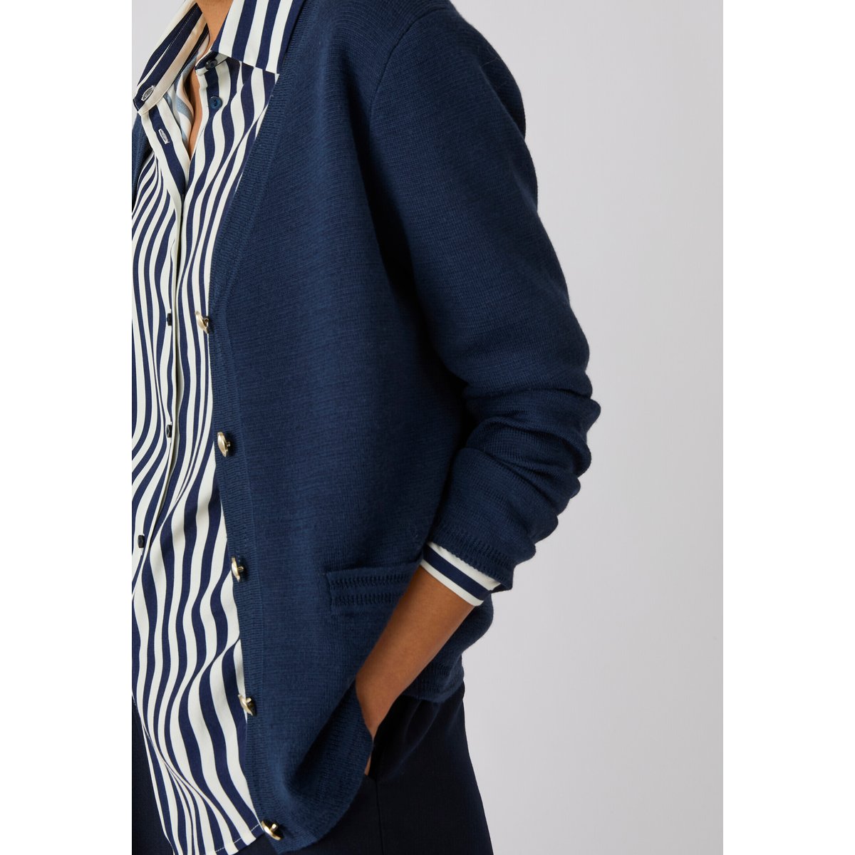 Gilet maille milano en laine mérinos bleu marine, DAMART