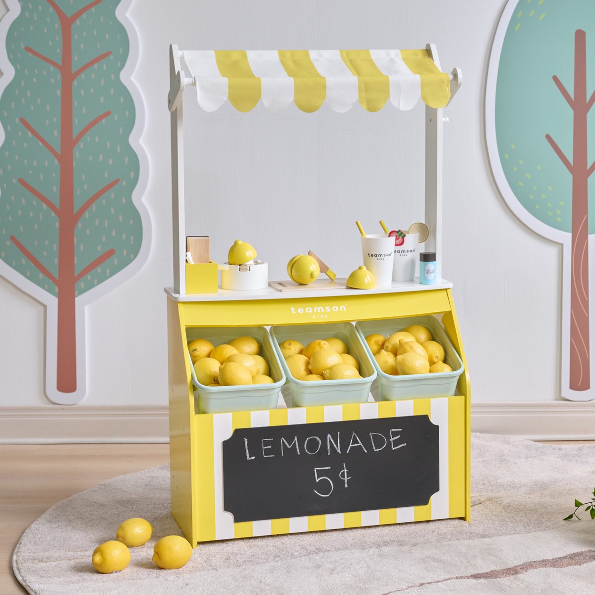 Stand limonade bois 18 accessoires jeu de rôle éducatif, SUNNY CITRUS couleur unique, TEAMSON KIDS