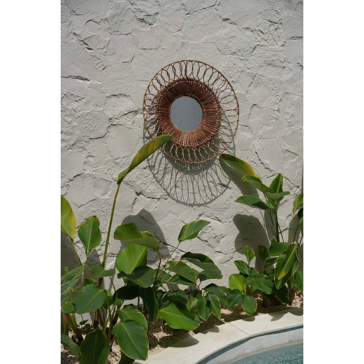 Miroir en feuille de bananier et coco MONTEZUMA beige, BAZAR BIZAR