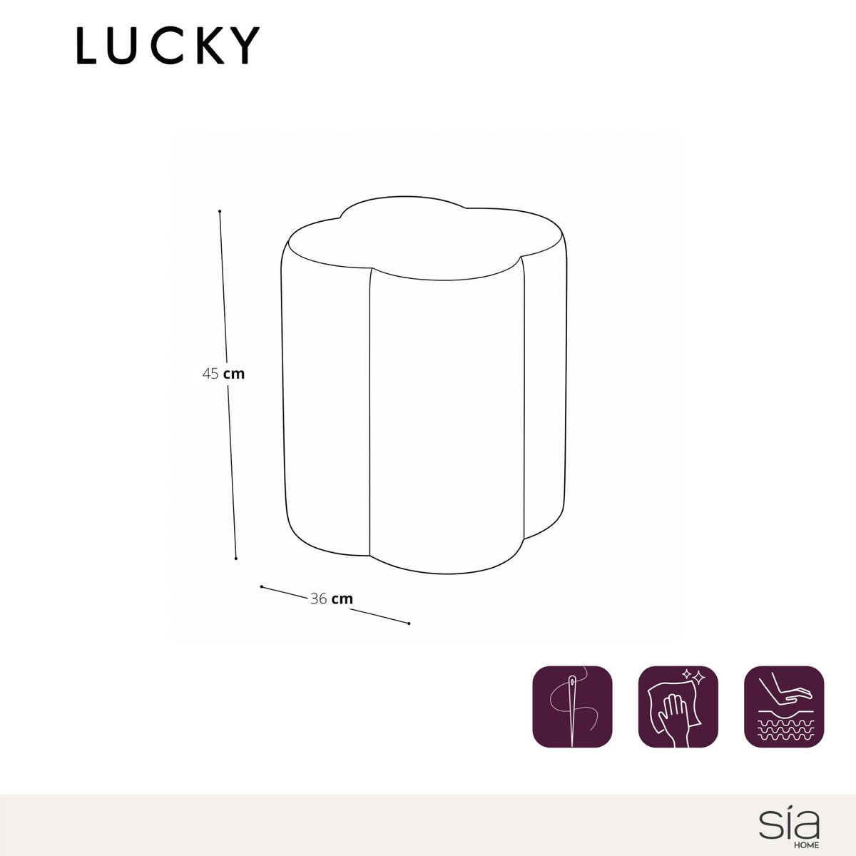 Pouf en tissu texturé à motif LUCKY brun, SIA HOME