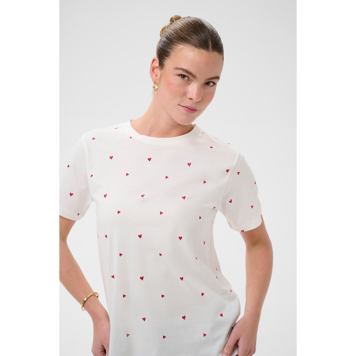 T-shirt à manches courtes blanc chalk w. red hearts, KAFFE