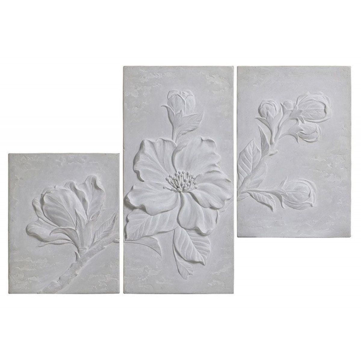Triptyque en béton motif floral en relief - gris, INTERIOR'S