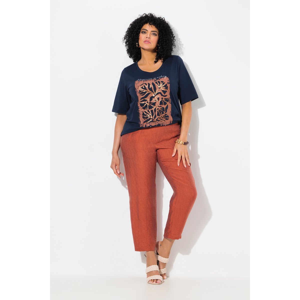Pantalon Rena en lyocell texturé. Taille ambré, ULLA POPKEN